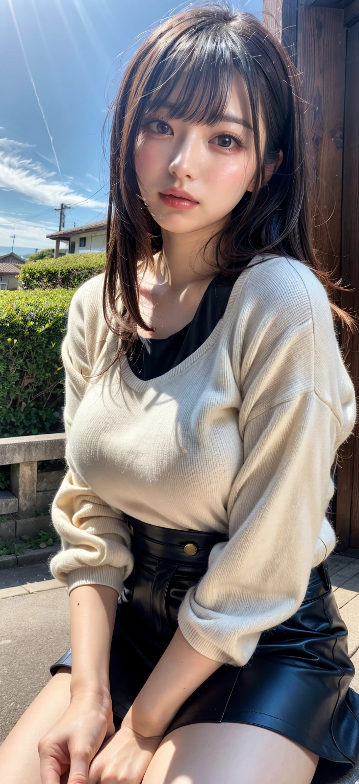 the Extremely Detailed CG Unity 8K Wallpapers、top-quality、ultra-detailliert、masterpiece、realisitic、Photo Real、Very detailed cute lady、20yr old、、((skirt lift by yourself)))、(Lifted by yourself)、White Ecchi Panties、panties focus、red blush、cparted lips、looking at the viewers、Semi-body shot、(Large crowds)、(Crowded museums)、Short bob cut、Point your body at the camera