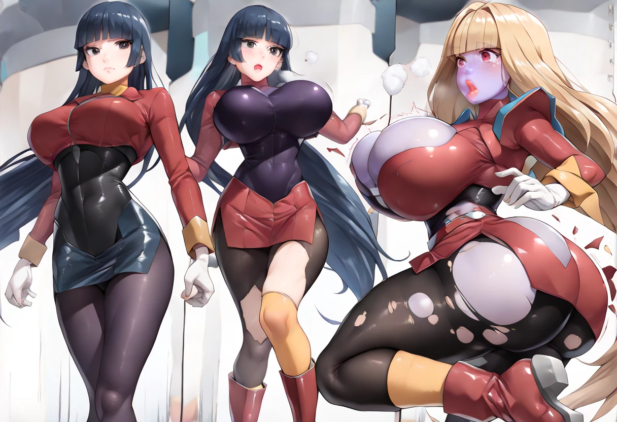 full bodyesbian,Three beauties,Stand in a row,One-piece tights,Conjoinment,Blue latex set,Standing on the ground,huge tit,Slim,long leges,Stand up straight,nothing background,Slim,extra long leg,Exhibited,Mannequin,