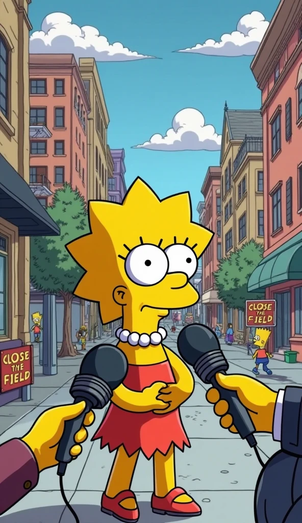 source_cartoon, <lora:Lisa_Simpsons_for_PonyXL:0.8>, lisa_simpson, rating_safe, 1girl, short hair, flat chest, pointing pistol at viewer, orange dress, pearl necklace, glare, middle finger pointed at viewer, standing on a city street, day, outdoors, score_9, score_8_up, score_7_up, score_6_up, score_5_up, score_4_up