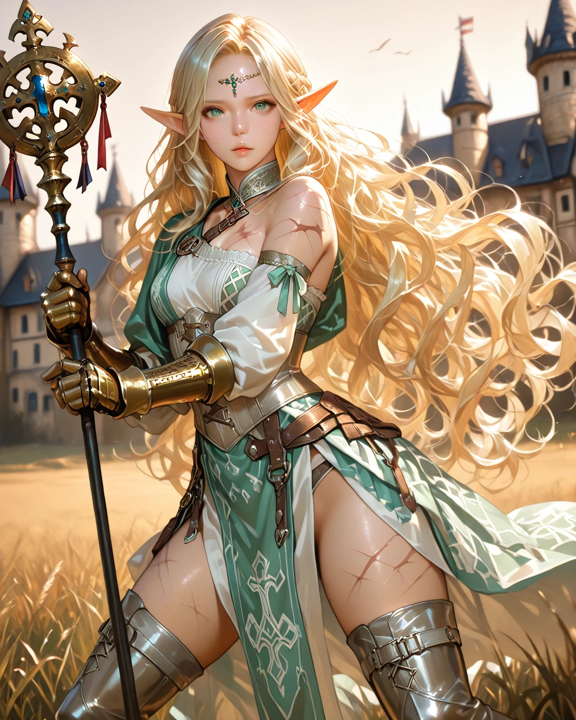 Otherworldly fantasy girl with weapon in hand, illustration, animation, high quality, no discomfort, natural quality
