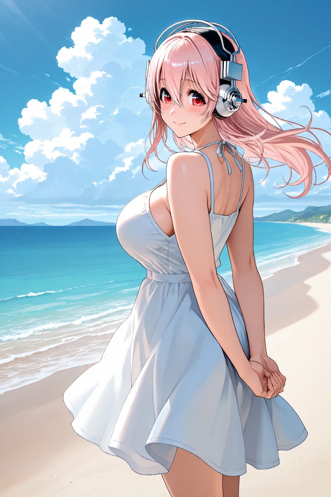 masterpiece、Soft Focus , Bright gradient watercolor、Tabletop, High resolution, 8k, Anime Women, Delicate and detailed writing 、Detailed digital illustration、high resolution, high quality、Detailed Background、Close-up photo、(((Two arms、Four fingers, One thumb)))、Detailed female face、
masterpiece、Huge landscape((Mystic Sea、Sandy Beach))、Beautiful girl、Huge boobs、Pink and white embroidered long dress、Straw hat with yellow flower decoration