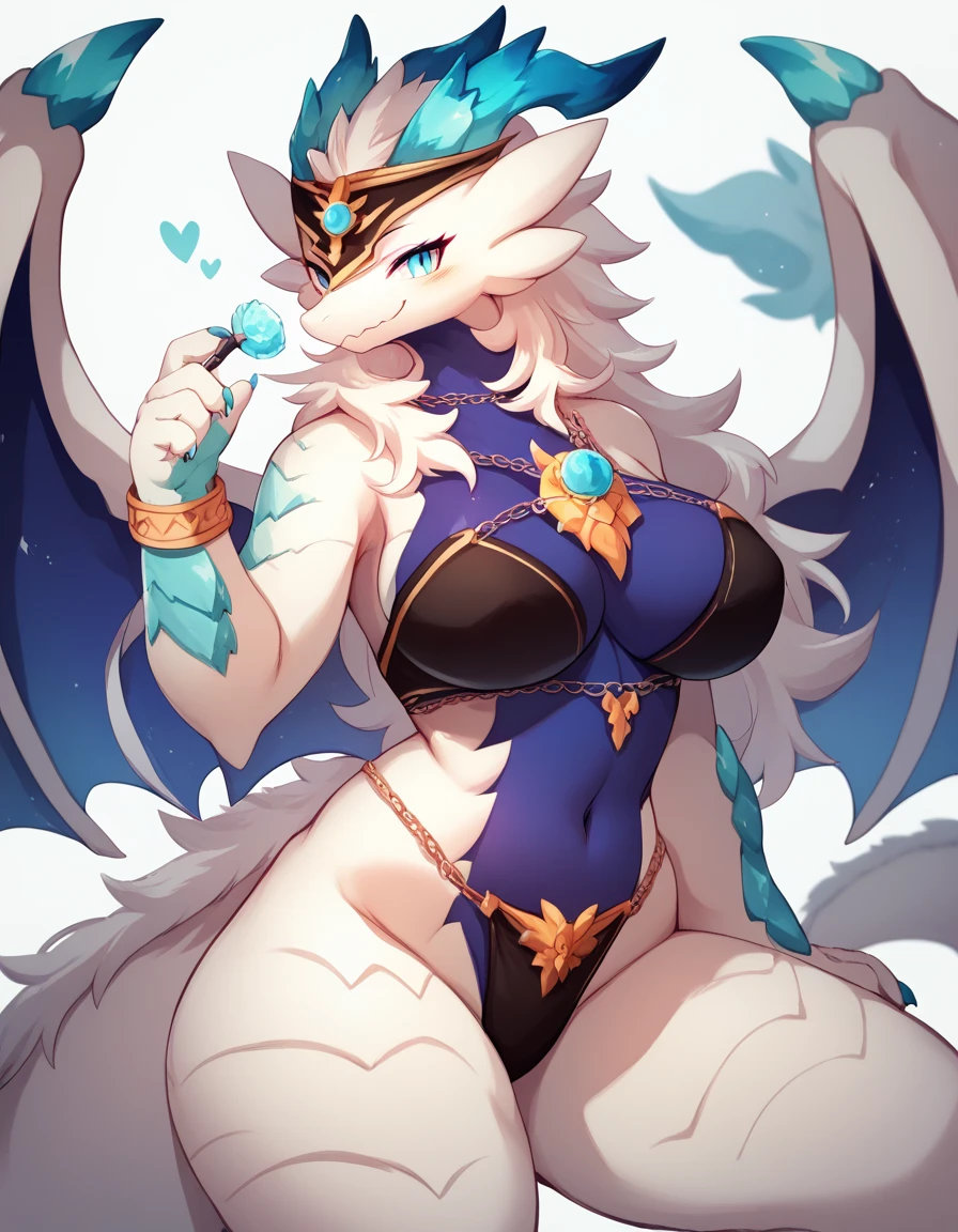 alolan ninetales and solgaleo fusion, pokemon, fusion, fluffy tail, blue eyes, fox like, antropomorfic, more solgaleo details, big brests sexy boddy, full boddy image, bigger tails