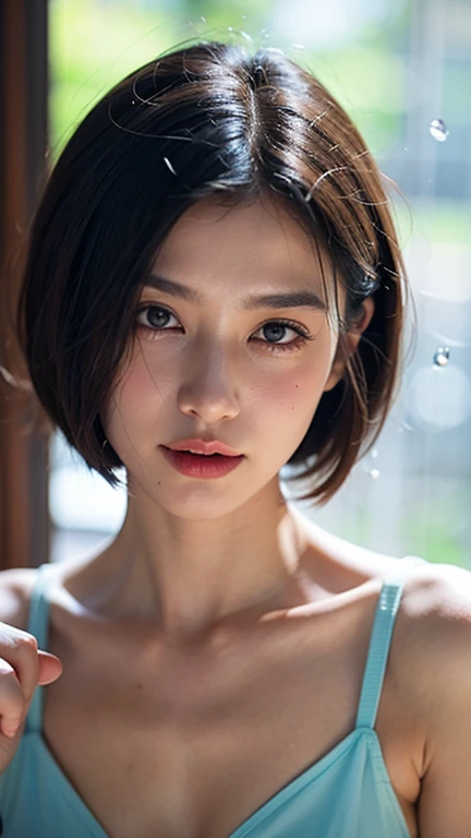 Highest Quality, ((masterpiece)), ((Maximum level)), ((extra fine)), ((Extremely delicate and beautiful)), Dynamic Angle, floating, (Beautiful detailed eyes), (Detailed light), (1ultimate beautiful mature woman), (huge breasts:1.5), (short brunette Hair), dark brown sparkling eyes, short brunette hair, bodycon dress, natural, (Sunlight), (Painting), (sketch), (flower), slight smile, Pastel colors, FULL ANATOMY, Upper body, extremely detailed beautiful face,