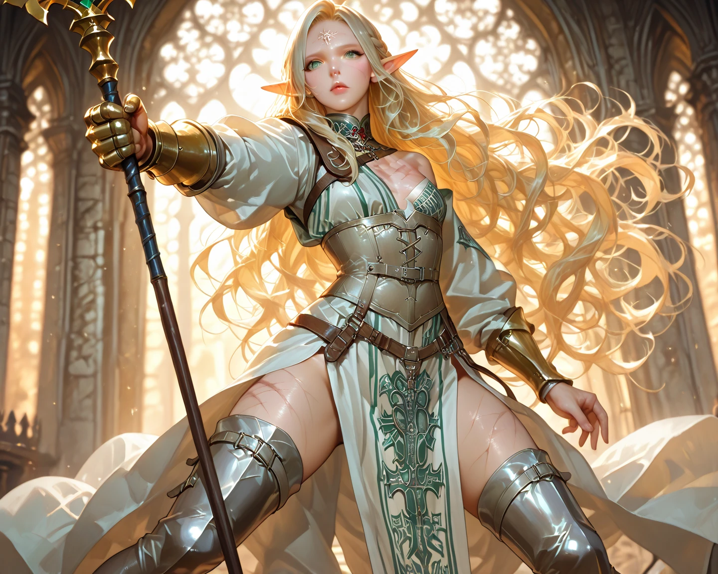 elven style dragon long sword, with golden handle and silver blade with symbols with jewel in the middle of the handle.