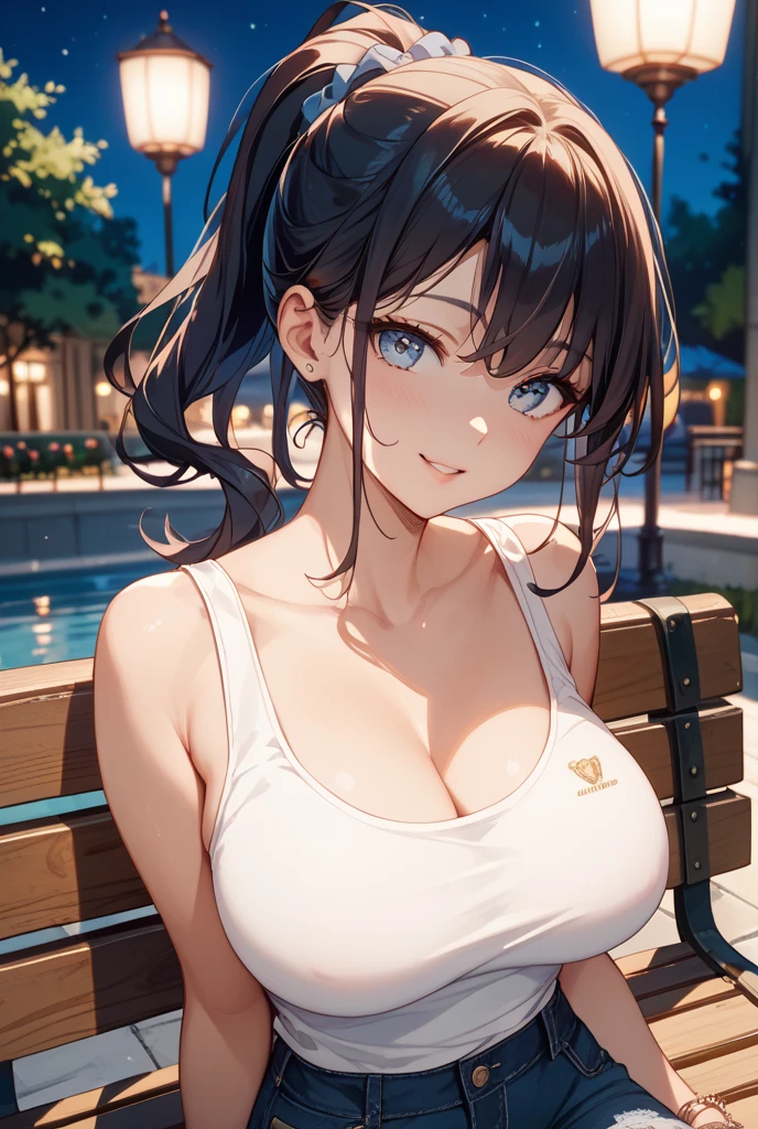 (beautiful mature adult woman),(flower hair ornament,floral braided top knot,twisted side part ponytail,floral braided headband,half up、floral braided space buns,voluminous fishtail braid,Twisted pan,),(The bangs are see-through bangs),very delicate and beautiful hair,big breasts,(((emphasize the chest:1.3))),(dynamic angle),(dynamic and sexy pose),laughter、,((( Knitted tight dresses:1.3)))、Fireworks being launched into the sky against the backdrop of the riverbank at night.、cute round face,,(table top,highest quality,Ultra high resolution output image,) ,(8K quality,),(sea art 2 mode.1),(Image mode Ultra HD,)
