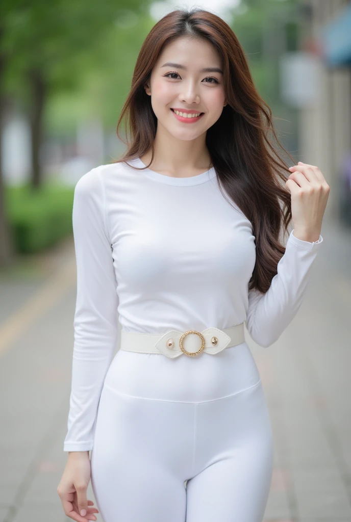 Masterpiece,Best quality, (maam. clerk:1), ((Portrait:1.3)), Cross arms, White shirt ， Smile，Skirt that wraps hips，Long legs，high-heels，skin hyper-detail，Clear pores，in a panoramic view，Cocked buttocks，black lence stockings，Beautiful young Japanese woman,  Perfect face,  (Detailed facial features),  Clean and nice face