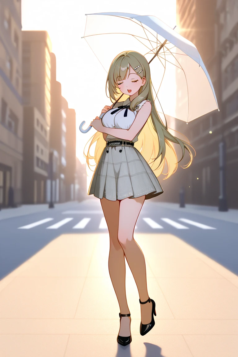 , (masterpiece), (best quality), (ultra-detailed), (extremely detailed cg), (a extremely delicate), (perfect lighting), (8k), (dynamic angle), (sharp image), vibrant colors, female, masterpiece, best quality, depth of field, cinematic lighting, masterpiece, best quality, ultra-detailed, colorful, vibrant, medium breasts, thighs, mature female, solo, (masterpiece, best quality, high resolution, animescreencap, anime colored,), (perfect ???????, beautiful detailed eyes, beautiful detailed body, beautiful breast, shiny skin), a sexy mature anime lady is walking outside, shiny thighs, looking at viewer, side bangs, pale blonde hair,yellow eyes,ponytail, side bangs, medium breasts, medium chest, walking, road, road plants, sidewalk, dolphin shorts,black sleeveless, baseball cap, smiling, dynamic pose, sun, blue skies, sunlight, clouds, athletic shoes, slim waist, pale color, angry, grin, smiling, blushing, slim thighs