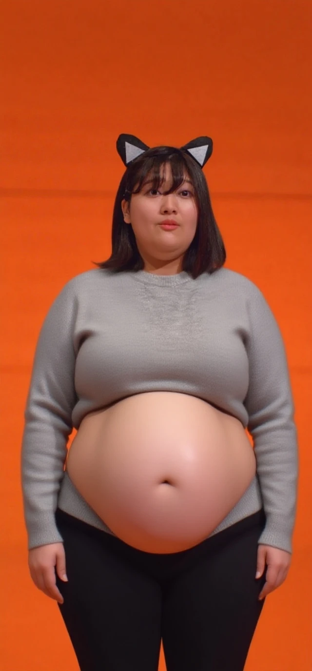 Japanese pregnant woman character sheet, front side and back, Full body,No clothes、Furrowed eyebrows and wrinkles between the eyebrows, white and black background, huge areolas, NFSW