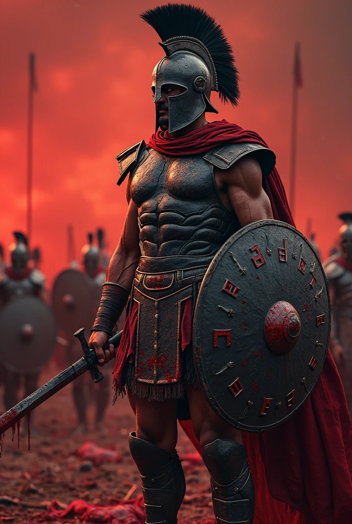 spartan warrior, fighting , bloody armor, epic, 8k