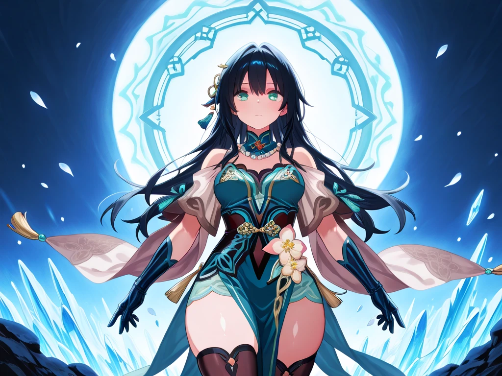 (masterpiece, Highest quality, Very detailed, Best Shadow), (Detailed Background, Dark fantasy), (Beautifully detailed landscapes), High Contrast, (Best lighting, Very delicate and beautiful), ((Cinematic Light)), colorful, Hyper Detail, Dramatic Light, Intricate details, Dynamic Angle), Black light swirling around, Depth of written boundary, black light particles,(Broken glass),magic circle,water,huge clocks,zero,the sun and the moon, **Landscape only**, **There are no people**, Watch Center, **A clock sinking in water**, Blue glowing light, Huge tower and city, **Landscape**
**Focus on:**
* **A clock sinking in water**
* **Black light swirling around**
* **Huge tower and city**
* **Landscape**
* **No people**
**Additional details:**
* **Style:** Dark fantasy, cinematic lighting
* **Colors:** Blue glowing light, black light particles
* **Composition:** Dynamic angle, depth of field, intricate details
* **Elements:** Broken glass, magic circle, huge clocks, the sun and the moon