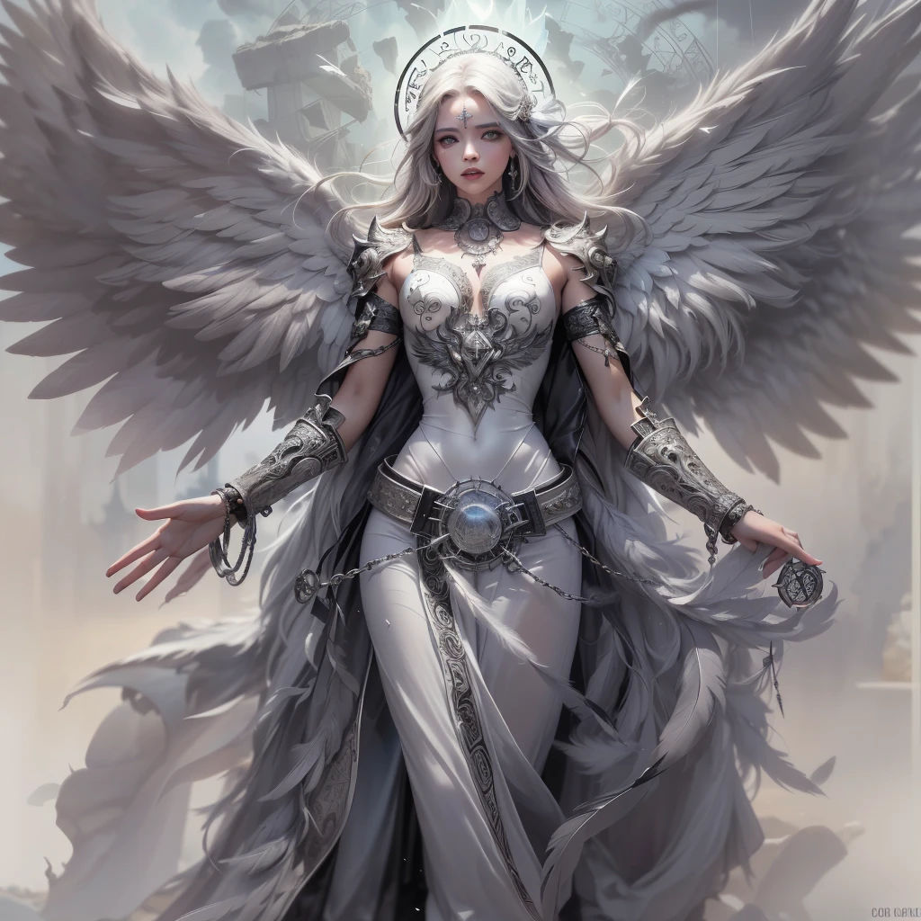 fantasy art, RPG art [[a picture of 2 women]], , a female angel (Masterpiece, intricate details), wearing dress, pale skin, best details beautiful face (Masterpiece, intricate details), blond hair, long hair wavy hair (Masterpiece,  intricate details), blue eyes, high heeled boots, wearing a dresasterpiece, intricate details), large angelic wings, white angelic wings spread [AND] a female demon (Masterpiece, 1.3, intricate details), demon, red skin (Masterpiece,  intricate details), demonic wings, black demonic wings spread, demonic hornasterpiece), red skin (Masterpiece), black hair, red eyes, best details beautiful face (Masterpiece, intricate details), wearing a dressier piece: 1.3, intricate details), high heels, in the border between heaven and hell, moon, stars, clouds, god rays, soft natural light silhouette, dynamic angle, photorealism, panoramic view (Masterpiece 1.3, intense details) , Wide-Angle, Ultra Wide