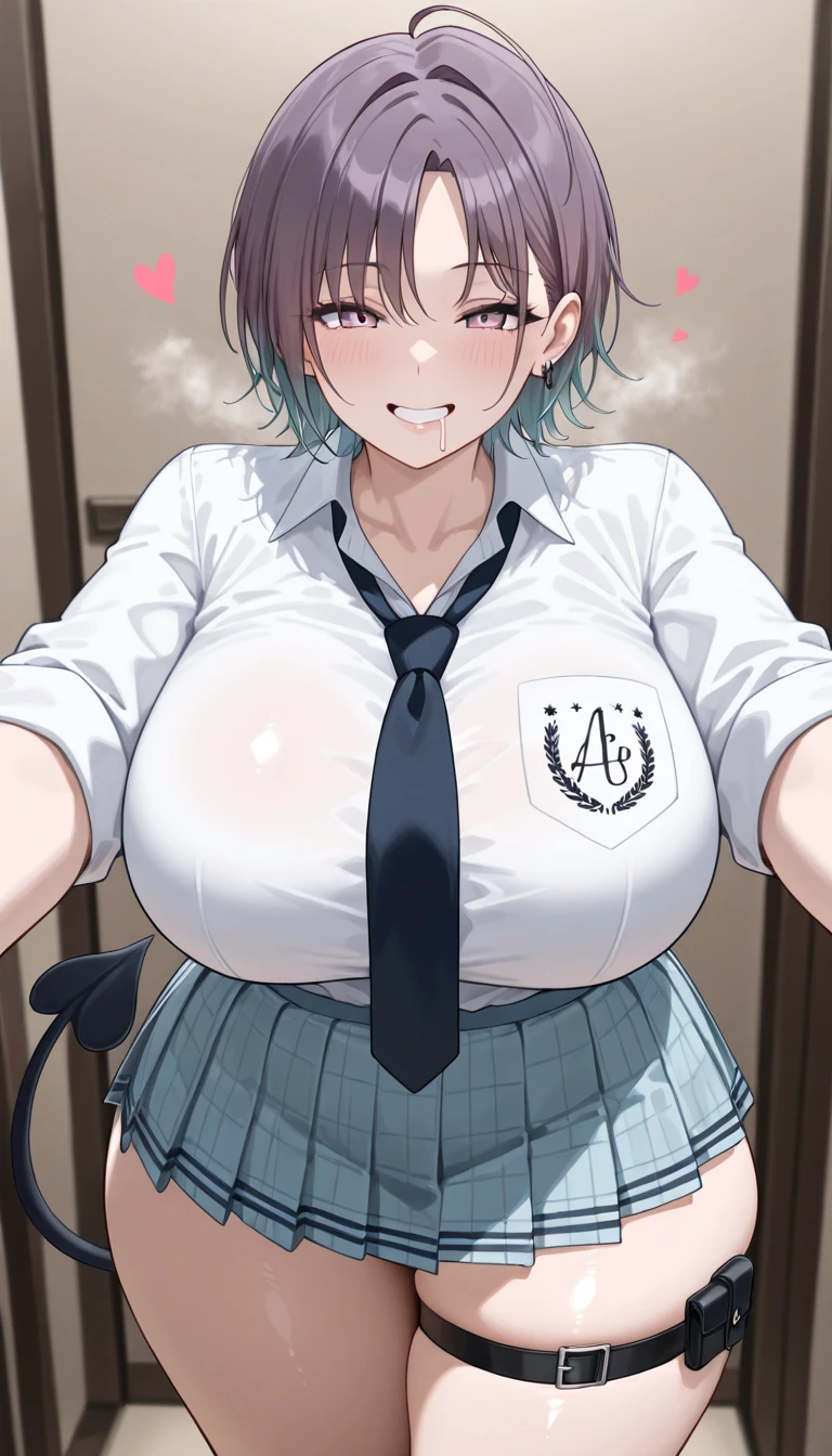 (1milf, solo), sitting, (sleeveless shirt, customer service uniform, bow tie), French twist updo, embarrassing big smile, (masterpiece best quality), delicate illustration ultra-detailed, sagging huge breasts, (customer service counter, cashier), work desk, detailed background, (((showing hairy armpit hair))), thick makeup, upper body only, pamphlet, in crowded restaurant, sweating, menu