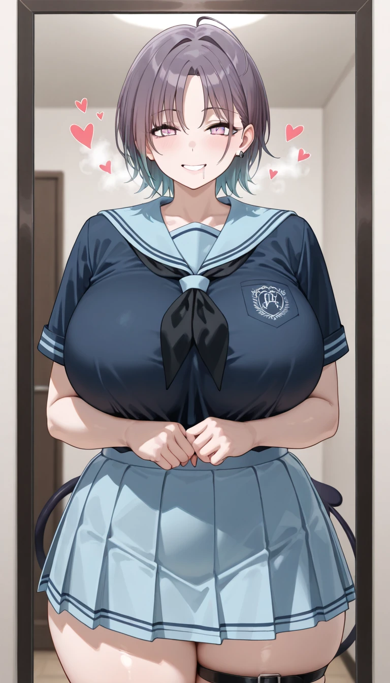 (1milf, solo), sitting, (sleeveless shirt, customer service uniform, bow tie), French twist updo, embarrassing big smile, (masterpiece best quality), delicate illustration ultra-detailed, sagging huge breasts, (customer service counter, cashier), work desk, detailed background, (((showing hairy armpit hair))), thick makeup, upper body only, pamphlet, in crowded restaurant, sweating, menu