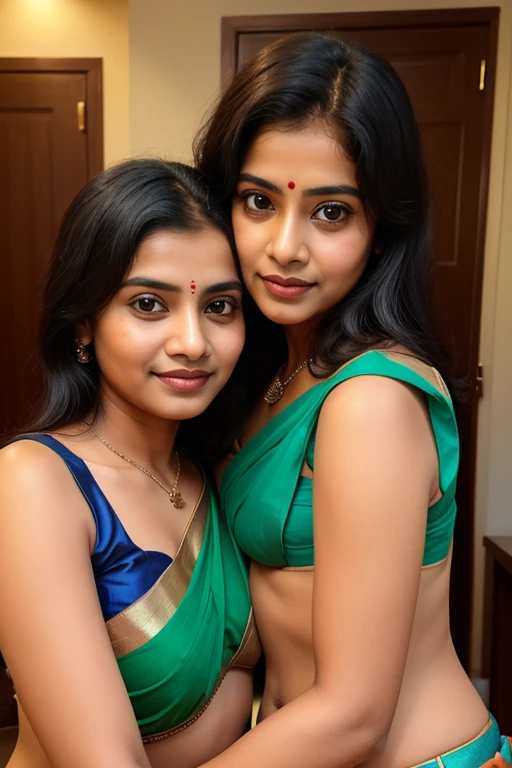 Two Cute indian teen girls in a transperent saree in the middle of the forest