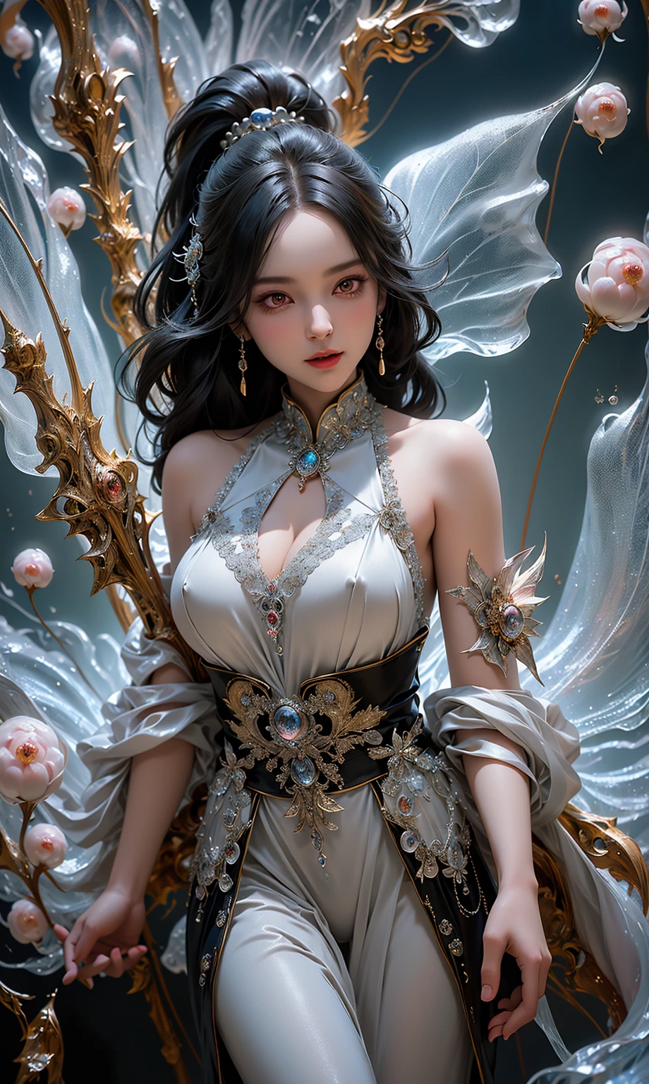 female high-school student,Extreme aesthetics,tmasterpiece,best qualtiy,(s fractal art:1.3),The is very detailed,dynamic angle,offcial art,unified, 8K, Wallpapers,ultra - detailed,cow boy shot,big breasts beautiful,disarray,ellegance,