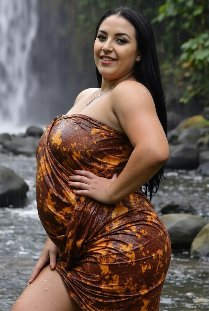 Akivasha, reine d'Égypte, Femme mature très enceinte, avec une peau de serpent, un corps très sexy , corps maternelle, a l'Égypte antique, a une grosse poitrine, dans un temple égyptien, porte une robe rouge et maron couleur sable, moule le corps, vêtements transparent, femme avec de long cheveux noirs orné de nombreux bijoux, très enceintes, sa poitrine est gonflé par du lait, a des crochets de serpent visible, elle sourit,  avec des yeux doré a pupilles reptilienne, une femme serpent