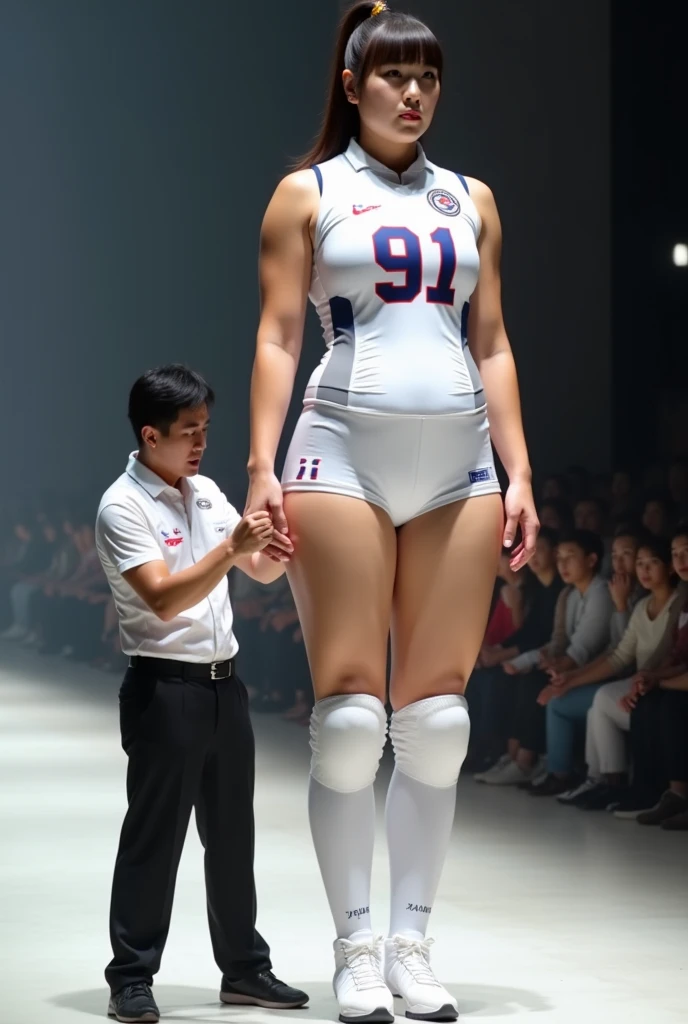 (8K, 超A high resolution, Best Quality, masutepiece:1.2),(18year old:1.2)、(Look away)、8K、RAW portrait of japanese girl、Photorealsitic、超A high resolution、top-quality、 (quite massive chest、big butts、Toned body:1.2)(toru & Field Athlete、Navy High Leg Racing Bloomers:1.35)、(High school grounds、Track Start Line:1.2) (Short-haired black hair、 Nike sneakers:1.1)(Sit with your crotch wide open to the side:1.35)(Lots of women、Surrounded by teammates wearing the same uniform:1.2)High Leg Racing Bloomers