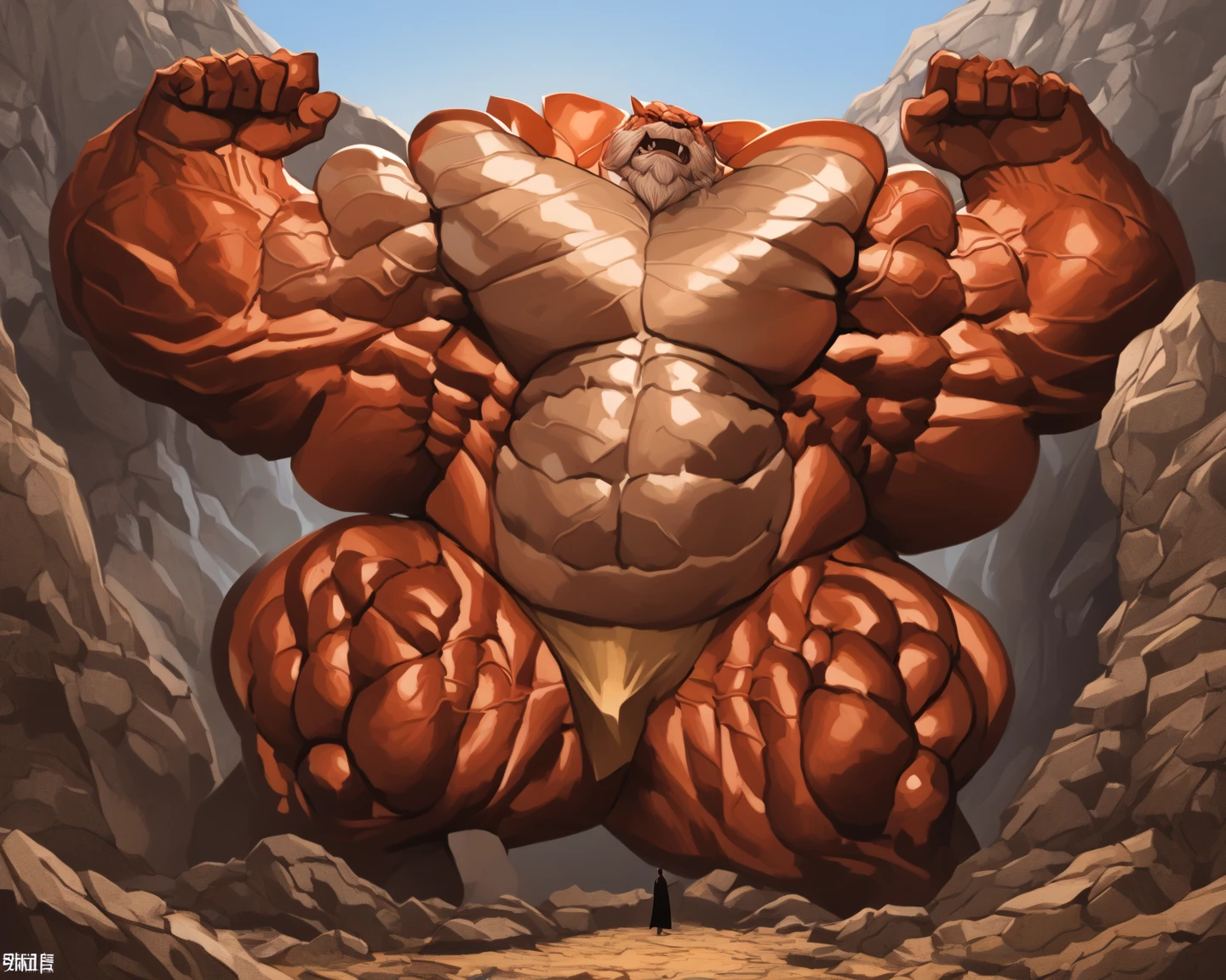 Lion‚Male, muscle, intestinal muscle, big belly, large, Male mature, old. front view‚ fundoshi ‚ bulge crotch ‚ A fundoshi bulge in crotch ‚ huge crotch ‚ huge bulge belly