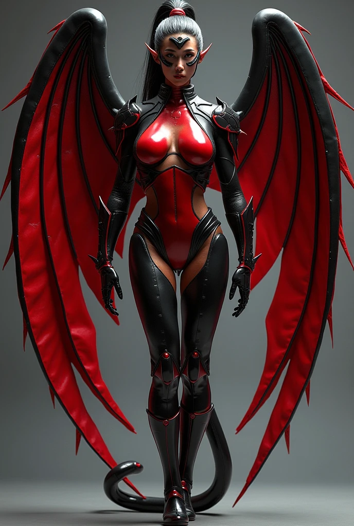 (DRAGON HEAD), HUGE FAKE BOOBS, (BEAUTIFUL FACE), (RED:1.2, BLACK:0.8, MECHA ARMORED GEAR), (((A PAIR OF HUGE MECHANICAL WINGS SPREAD OUT))), FUTURISTIC DRAGON MECHA SUIT, (CLEAVAGE), (SKINTIGHT YOGA PANTS), (HIGH HEELS), (PERFECT BODY:1.2), (FULL BODY VIEW), FRONT, (STANDING:1), SEXY MUSCULAR BODY, MUSCLE ABS, UHD, 8K, 1080P.