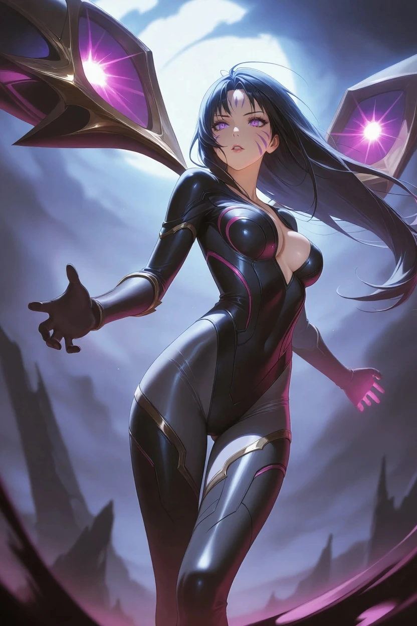 highest quality Highest quality Draw a face carefully High-definition anime-style face Super Glowing Skin Black full body suit barefoot Succubus lure smile Rear view Back view