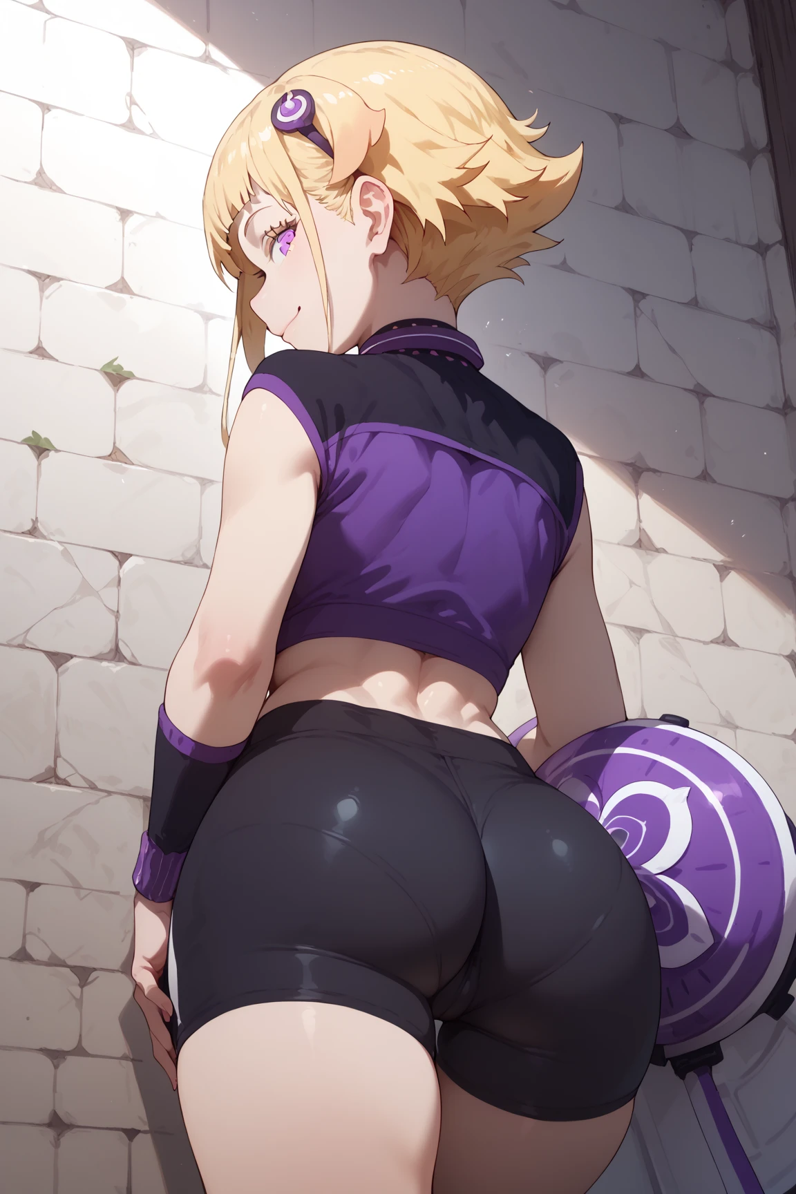 view from behind, Obra maestra, cuerpo completo，de puntillas, Flotando en el aire, mejor calidad, Ridiculous, high resolution, 4k, trazado de rayos, detalles intrincados, Muy detallado, looking back, (1 chica: cara perfecta, lindo, small breasts , pelo largo de jengibre, , colas gemelas, pecas, leggings brillantes)