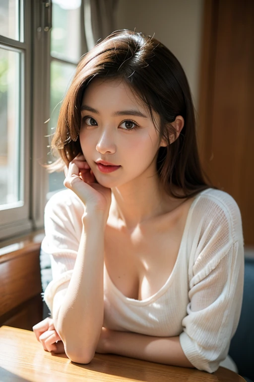table top, highest quality, shape, Super detailed, finely, High resolution, 8k wallpaper, 完璧なダイナミックな構shape, beautiful and detailed eyes, trendy women winter fashion,small breasts natural color lip, sexy pose,smile,Harajuku、20 year old girl、sexy look for the camera