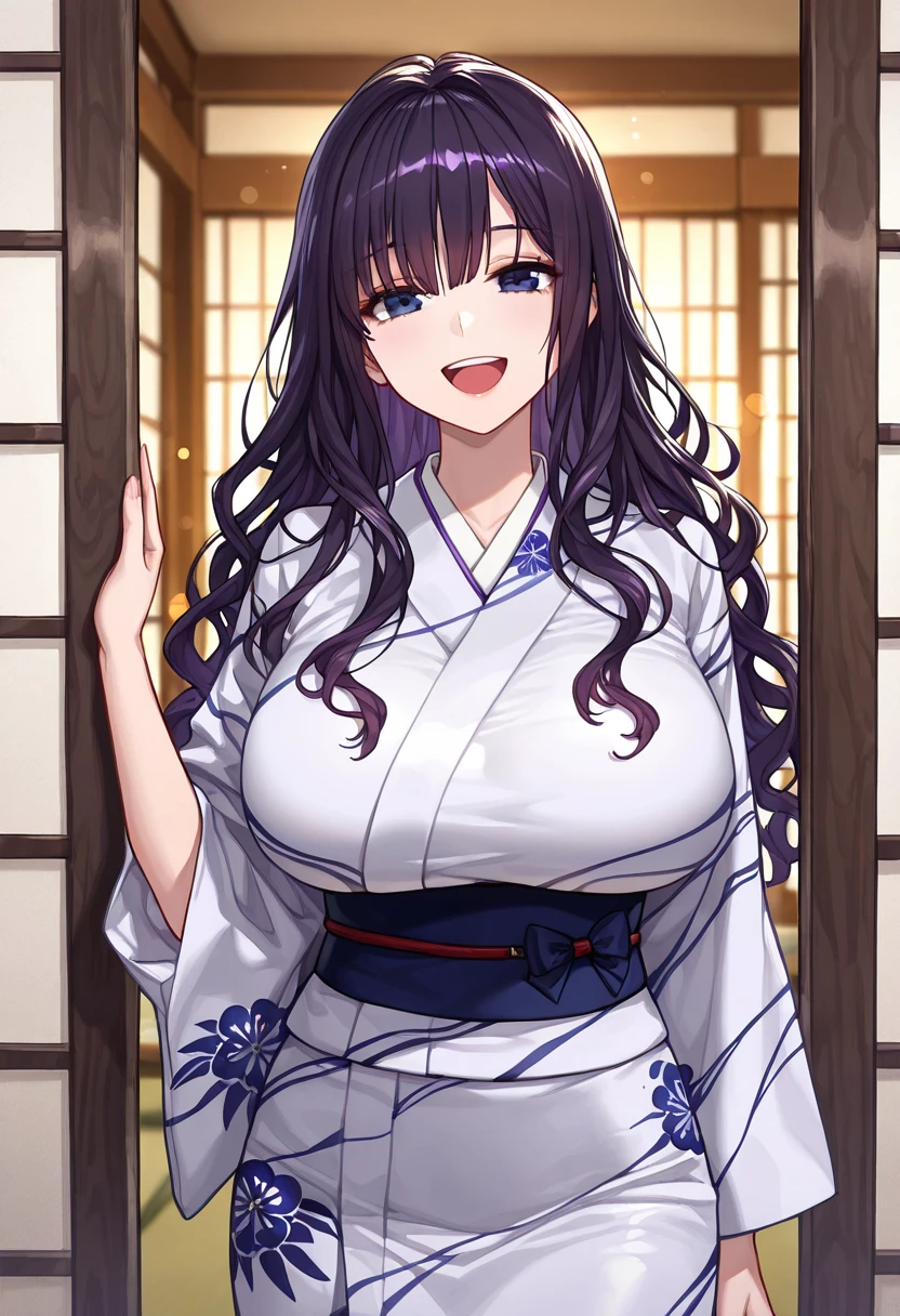 (Night:1.7),
looking at viewer, (seductive look:1.2), happy, smile,
(upper white kimono with black flower pattern and black leather pencil skirt:1.3),cleavage,
black_hair, long_hair, hair_pulled_back,parted_lips,purple_eyes, braid,
1 girl, 24yo,mature female,Beautiful Finger,Beautiful long legs,Beautiful body,Beautiful Nose,Beautiful character design, perfect eyes, perfect face, perfect fingers, perfect hands, perfect breasts, perfect body, perfect mouth, perfect lips,
looking at viewer, in the center of the image,
NSFW,official art,extremely detailed body, exteremly detailed face, extremely detailed hair, extremely detailed eyes, wallpaper, perfect lighting,Colorful, Bright_Front_face_Lighting,
(masterpiece:1.0),(best_quality:1.0), ultra high res,4K,ultra-detailed, (cowboy shot:1.2),
photography, 8K, HDR, highres, absurdres:1.2, Kodak portra 400, film grain, blurry background, bokeh:1.2, lens flare, (vibrant_color:1.2)
(Beautiful,large_Breasts:1.4), (beautiful_face:1.5),(narrow_waist),