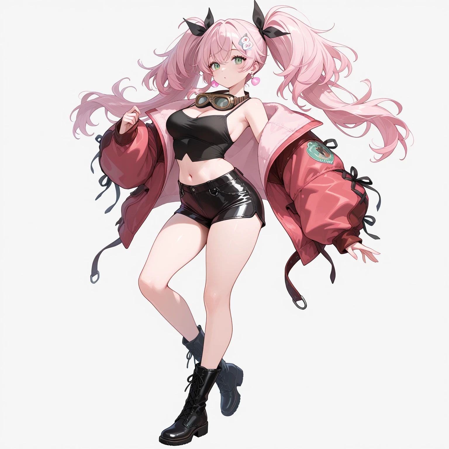 (masterpiece, best quality, highly detailed), 1girls, big belly, huge belly, art by kipteitei, round belly, chubby, curvy, belly grab, enormous belly, fat belly, thicc, bigger belly, really big belly, jiggly belly, glasses, unzipped jacket, (no shirt), bra, thight shorts, high heels, smug face ((full body)), long hair, giantess, Flandre scarlet
