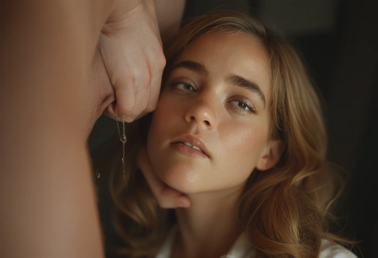 close up of ewt Emma Watson sucking a guys cock