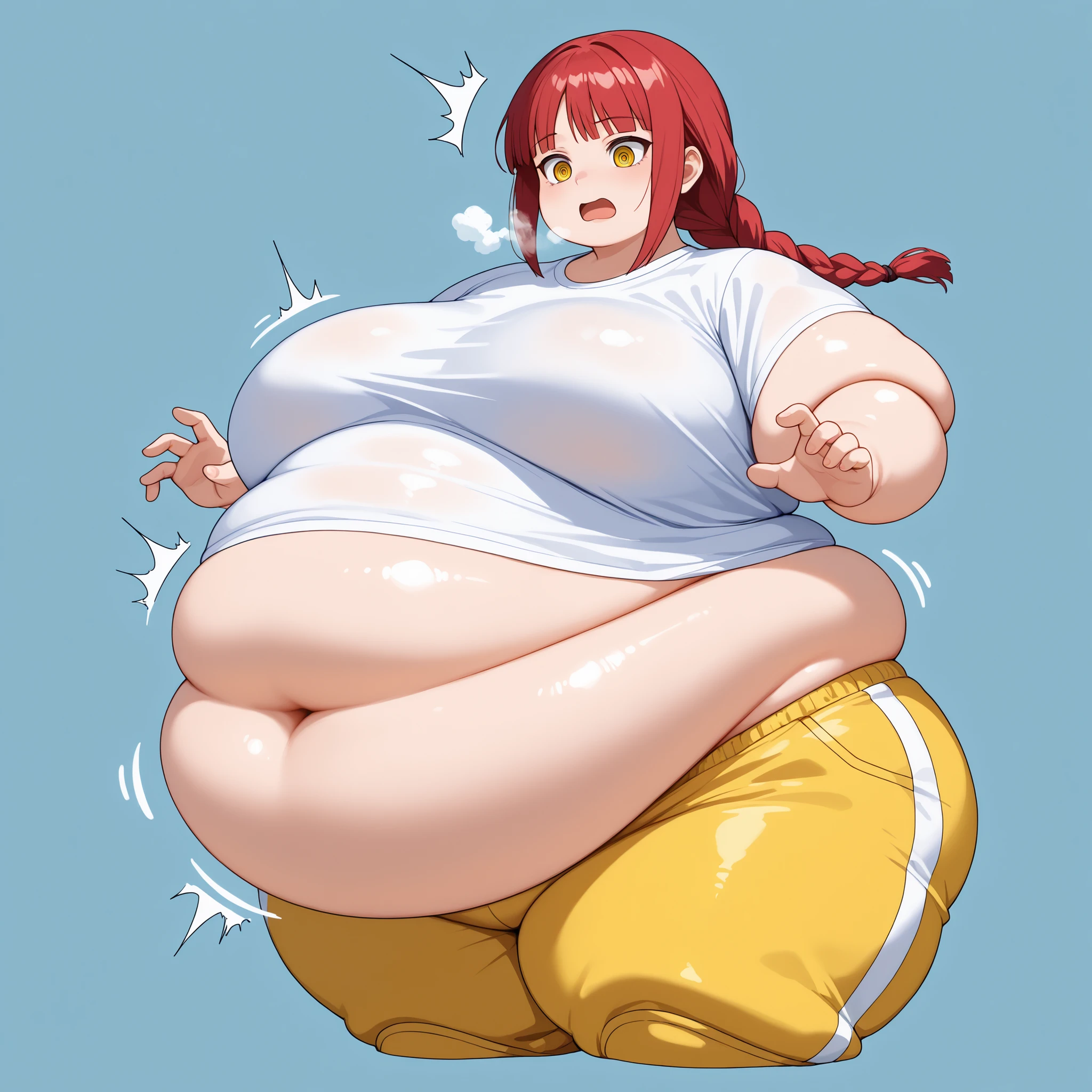 (Morbidly obese:1.1)anime woman, milf, large breasts, red hair, tight leggings white shirt cleavage seductive face Round face, double chin, fat chin, fat cheeks, fat neck, round face, SSBBW, flabby arms, round face, double chin, fat double chin, big double chin, fat neck, chubby cheeks, fat thighs, fat calves, morbidly obese, flabby , giant , large belly, obese, fat face, belly, double chin, obesity, flabby breasts, fat arms and legs, fat everything,