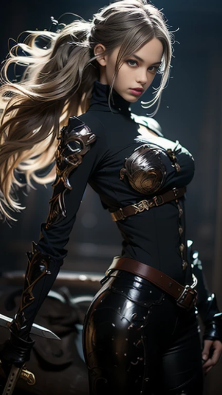 ((Ultra-thin illustration, 8K, Tabletop :1.2, Sharp focus :1.2, Depth of written boundary:1.2)), Beautiful Female Swordsman, Absurd, Highly detailed face and skin texture, Silver Hair, Jet Black Armor, Flame Armor, Cloak on Fire, Flaming Sword, Determination to overcome sadness, There is a sign of determination in your kind eyes , Strong Soul