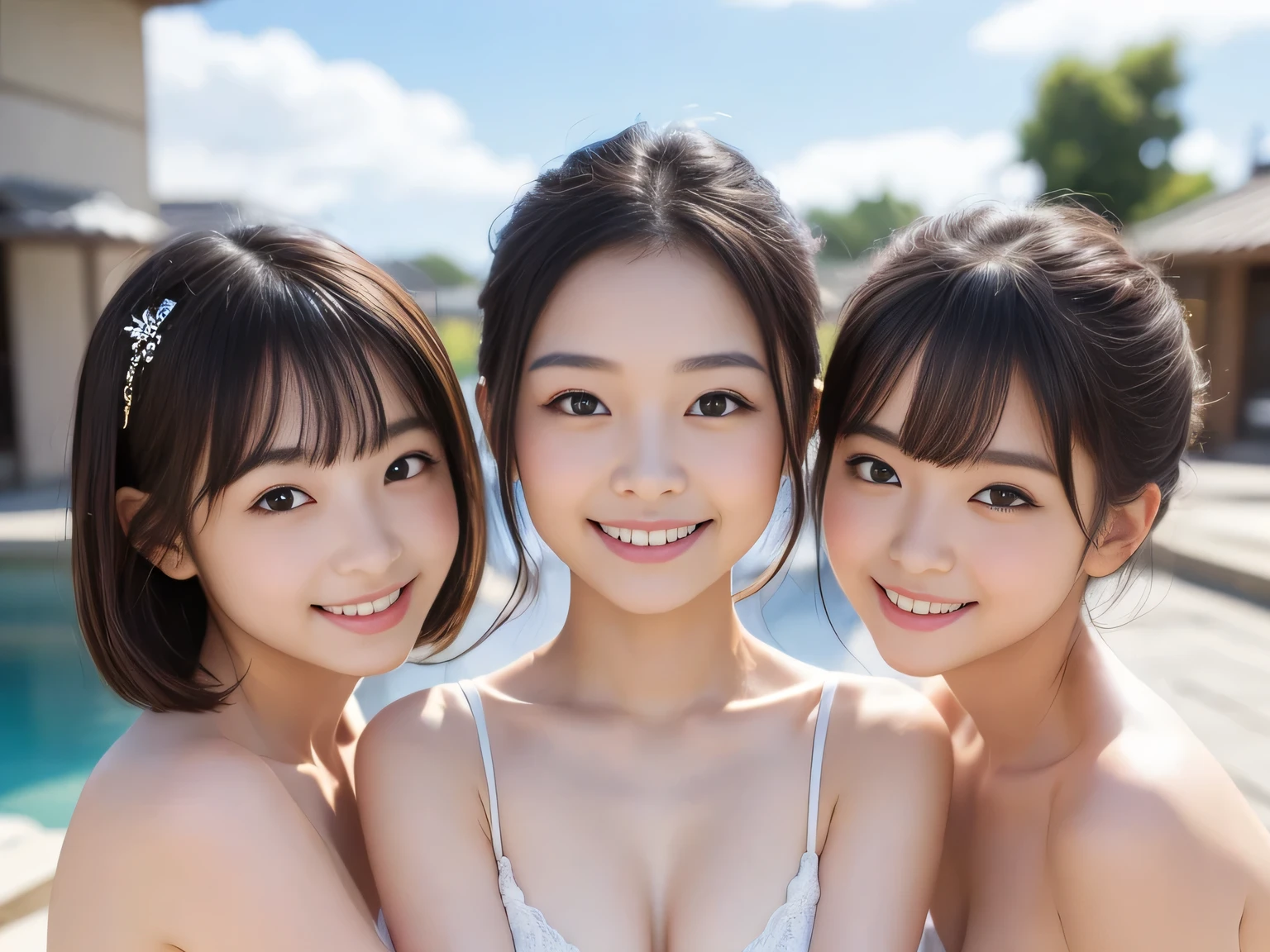 masutepiece, Best Quality, 
Ultra-detailed, finely detail, hight resolution, in 8K,
((Photorealsitic:1.4, Raw photography, 超A high resolution,Top image quality: 1.4)),
Wallpaper, 
((Perfect whole body configuration1.5)), 
Beautiful detailed eyes, Natural Color Lip,
((A big smile:1.5)),
((Random and cute hairstyles)), 
((all-fours:1.5)),
((Random breast sizes from large to medium、cleavage of the breast:1.2)),
((chest opened:1.5)),
((Random sexy underwear:1.5)),
((breastsout、under look eyes、Mole on the arm:0.9)),
((peer in from below)),
((Random blurry background)),
((Random and cute facial expressions)),, 
((4 girls、Four people leaning forward side by side:1.5))
very detailed and professional lighting、
((Random and cute facial expressions:1.5))、
((thigh visible、I can see panties:1.5))
