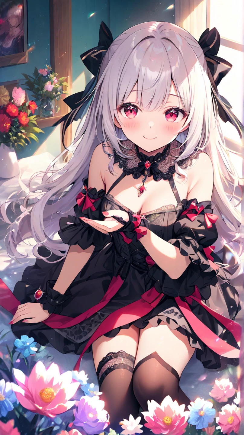High detail, Heart-shaped pupils，white wedding gown，Love pupils，cropped shoulders，Lots of hearts，Slender maiden,highly rendered，detailed face with，white stockings，hason，