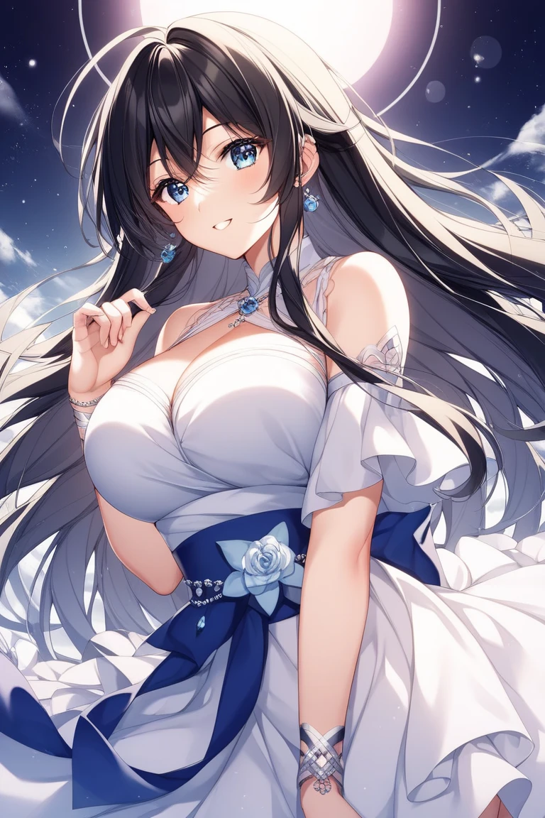high quality, masterpiece, Super detailed,,1 girl, White one-piece Greek costume,Blue straps,Flower headdress,Extremely detailed facial details, Sweet Smile,Red lips,Gliding in the sky,Fox ears,Black long hair, Charming blue eyes,Large Breasts,Maid headdress,Handcuffs,Collar,Greek temple,desert