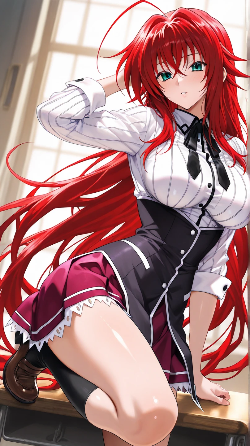 ((master piece)) , (High School DxD) , ((Rias Gremory)) , (red hair) , (long hair) , (blue eyes) , (detailed art style) , (highly detailed) , (finely detailed) , (beautiful girl) , ((photo realistic)) , latex dress , light smile, outdoors, ,ltxdr3ss