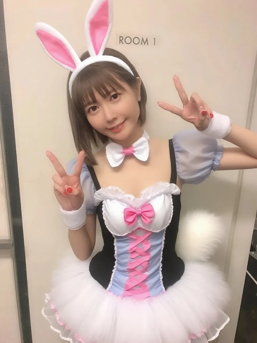 easter dancer,open thighs,white panties,pink mini skirt,shoot from below,tokyo disney resort easter show,bunny costume,