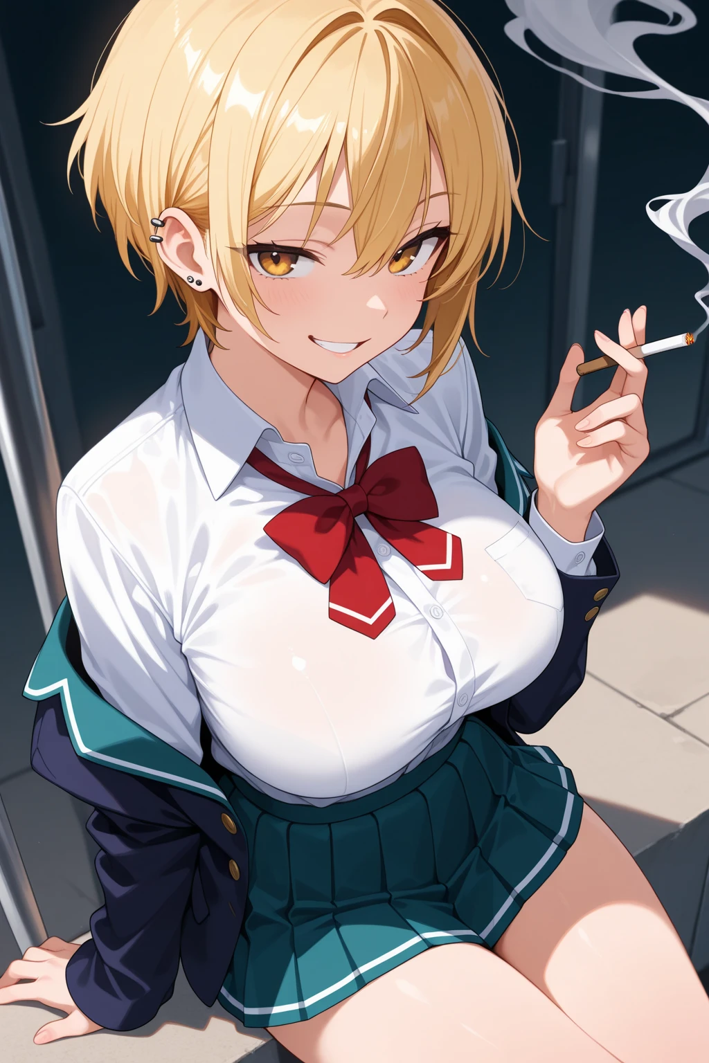 (from below:1.2),(from side:0.9), ((cute Face)), (Close-Up:0.6), ((looking at viewer, holding a icecream)),(Italian milky magazine cover:1.4), highest quality、(real、photorealistic:1.5),(ultra high resolution, ubel,dark green hair,long hair,side ponytail,hair between eyes,bangs, (beret, black jacket, open clothes, cleavage, midriff, black shorts, black thighhighs, thigh strap, fingerless gloves, single glove:1.2), (double breasted,under bust:1.2), sitting at a table, cute, anime visual of a cute girl, cute anime girl, eating cakes, young anime girl, guweiz, high quality anime artstyle, anime girl, artwork in the style of guweiz, beautiful anime girl, pretty anime girl, (anime girl), official artwork,(with sparkling eyes and a contagious smile),her thin pubic hair, looking at viewer, pose muy sexy"