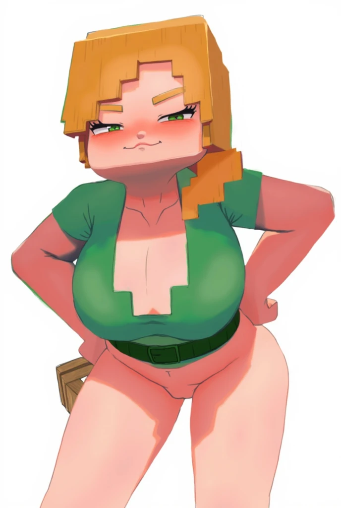masterpiece, best quality, ultra-detailed, Potrait of beautiful , (chubby) (muscular), (plump), (sexy), (張った乳), (ムチムチ), ((very short hair)), ((Jenny Belle)), (overweight), ((垂れ下がった乳)), ((thick)), (naked), (nude), (milf), (nipples), (mature), (minecraft)