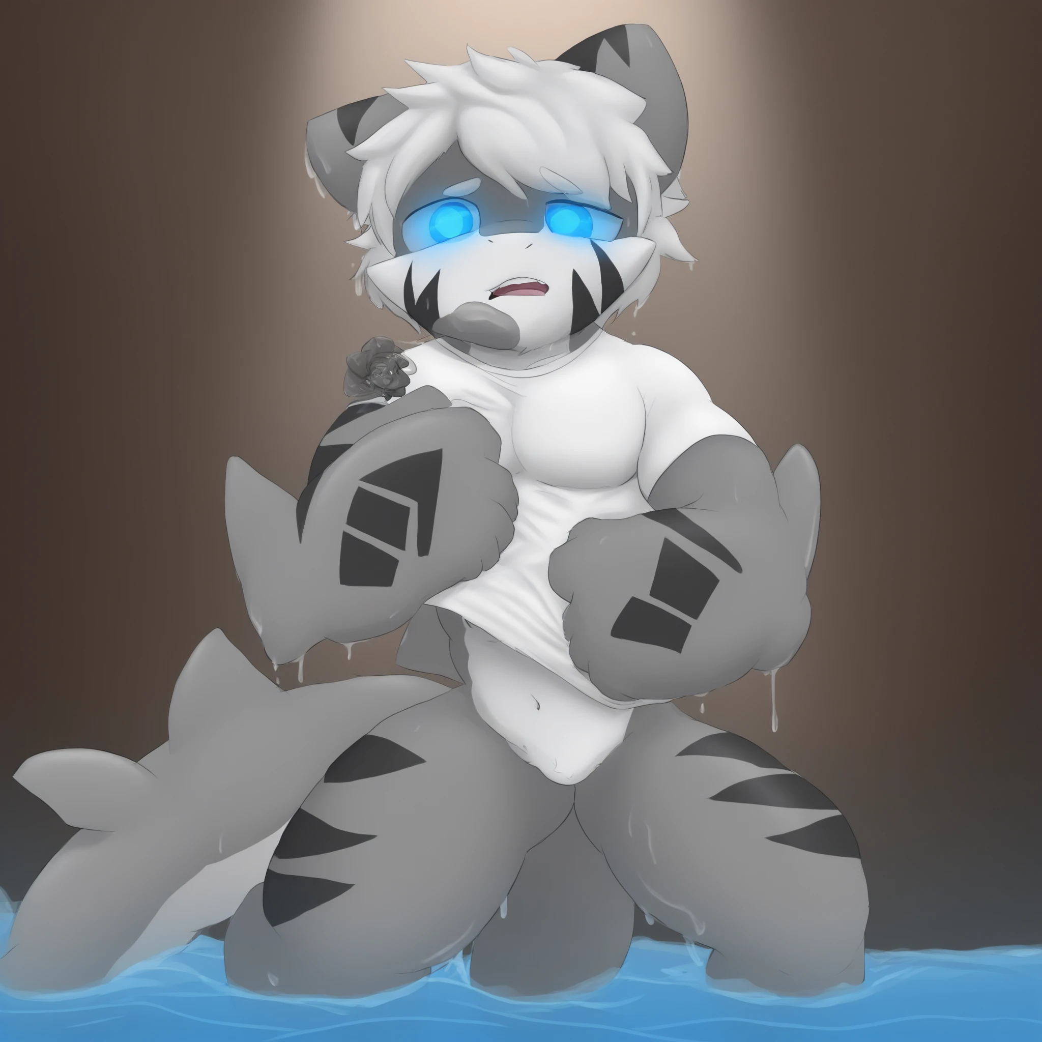 score_9,score_8_up,score_7_up, source_cartoon, source_furry, Furry shota, wolf, black hair, long spiky ponytail, blue eyes, detailed body fur, ((goggles, blue hawaiian shirt, open clothes, one shoulder off, nude, canine penis)), torn clothes, looking at another, fangs, clear grey body fur, detailed face, big eyebrows, detailed eyes, detailed body, detailed body fur, detailed hands, glistering body, shiny body, skinny, uperbody, solo, Dungeon, aeghao, tongue out, glowing blue eyes, from above, motion blur, sexy, sweat, after sex, cum on all body, cum on face, cum on torso, laying on floor, full body, feets with three toes, fucked silly after sex,