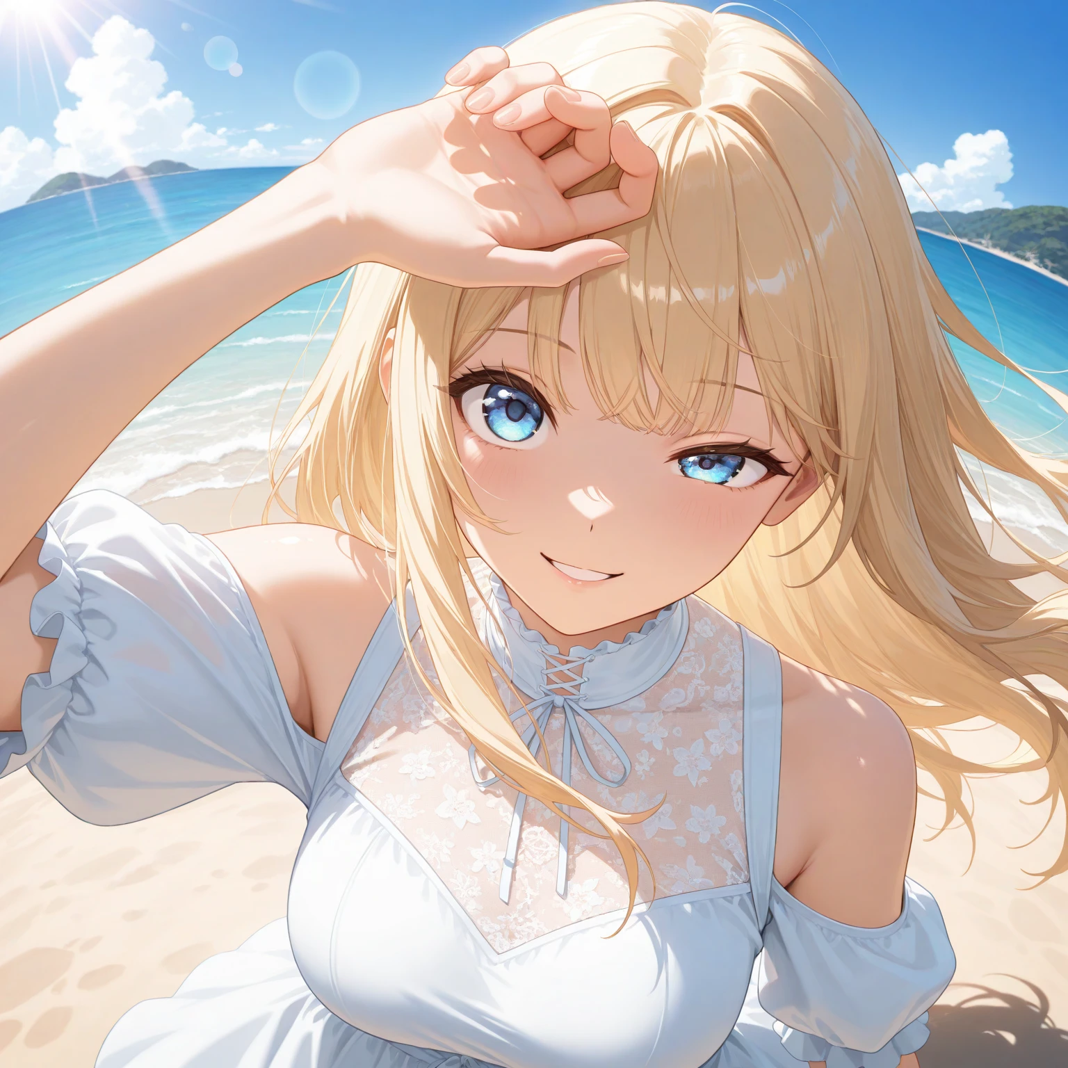 (high quality, best quality), morisaki alesia yu, swimsuit, bikini, 1girl, <lora:yu-000008:0.75>, solo, beach, ocean, day, sun