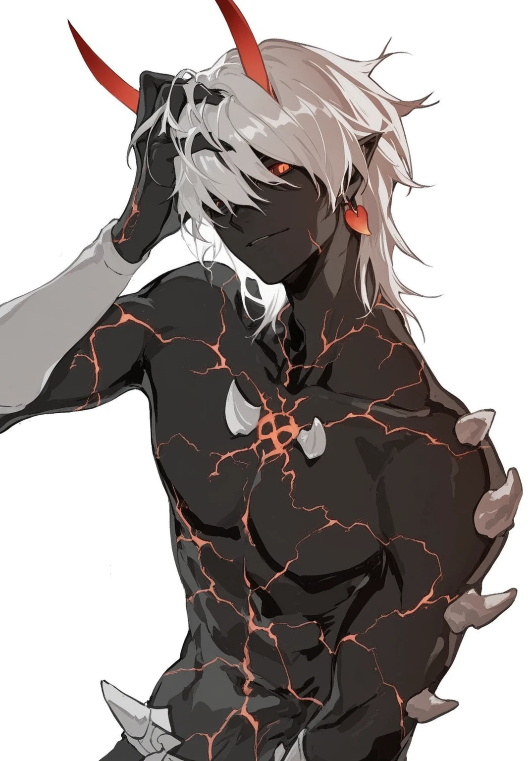 （a Boy:1.8）Dark boy, Short silver-white hair swaying in the wind, Handsome and handsome clear face, Three-dimensional facial features, With his head down, The pupils emit an evil red light, The body exudes evil black gas, Abs，Black gas is constantly rising, Flow effects, The whole picture is gloomy, wicked, horryfing, blend, character sheets, a panoramic view, ultra high def, 巨作, A high resolution, Gothic art, Ray tracing, chromatic aberration abuse, Action painting, projected inset, f/16, Cowboy shot, ccurate, Super detail, High details, High quality, 8K