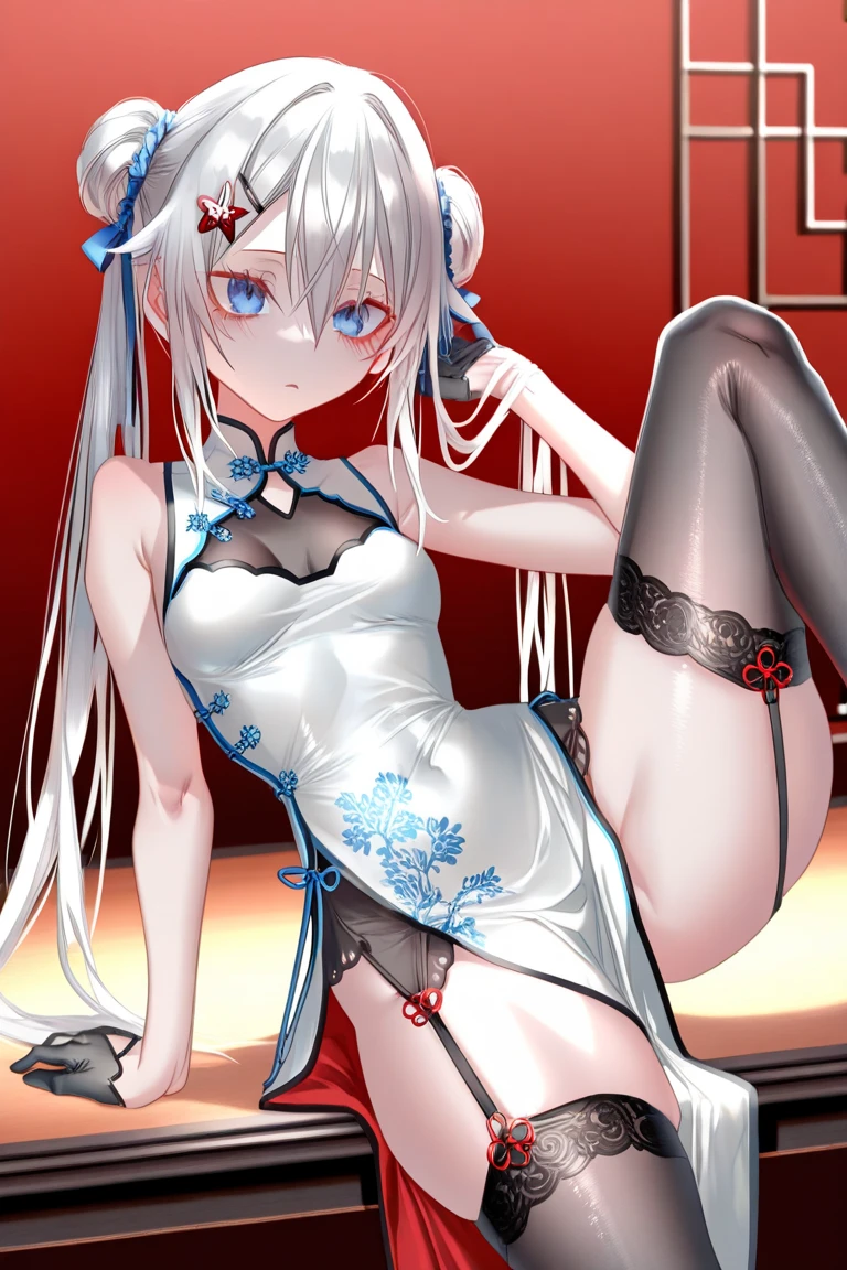 Anime girl sitting on chair, cute anime waifu in beautiful dress, azur lane style, Guweiz in Pixiv ArtStation, trending on artstation pixiv, Guweiz on ArtStation Pixiv, Anime goddess, onmyoji, trending on cgstation , anime style4 K, Guviz, perfect body, perfect breasts,((Best quality, 8k, Masterpiece :1.3)), Sharp focus :1.2, lewd face and holding a condom, ((hand between legs)), wearing legs, fishnet stockings, perfect face, apron, nude, no underwear, slightly bent,hand between the legs, show pantie 