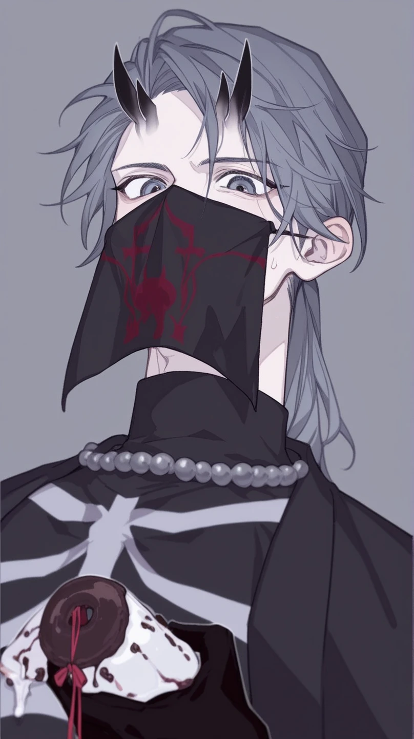 1boy,18 years old,korean,white hair,orange eyes,elongated sharp facial structure,slim attractive body,neutral facial expression,detailed beautiful eyes,korean makeup,eyeliner,mascara,visual kei,gothic,punk,emo,jacket,shirt,pants,diagonal side view,upper body focus,extreme detail,high quality,masterpiece illustration,red eyeshadow,black lines under eyes,choker,chains,crosses,piercings,tattoos under eyes