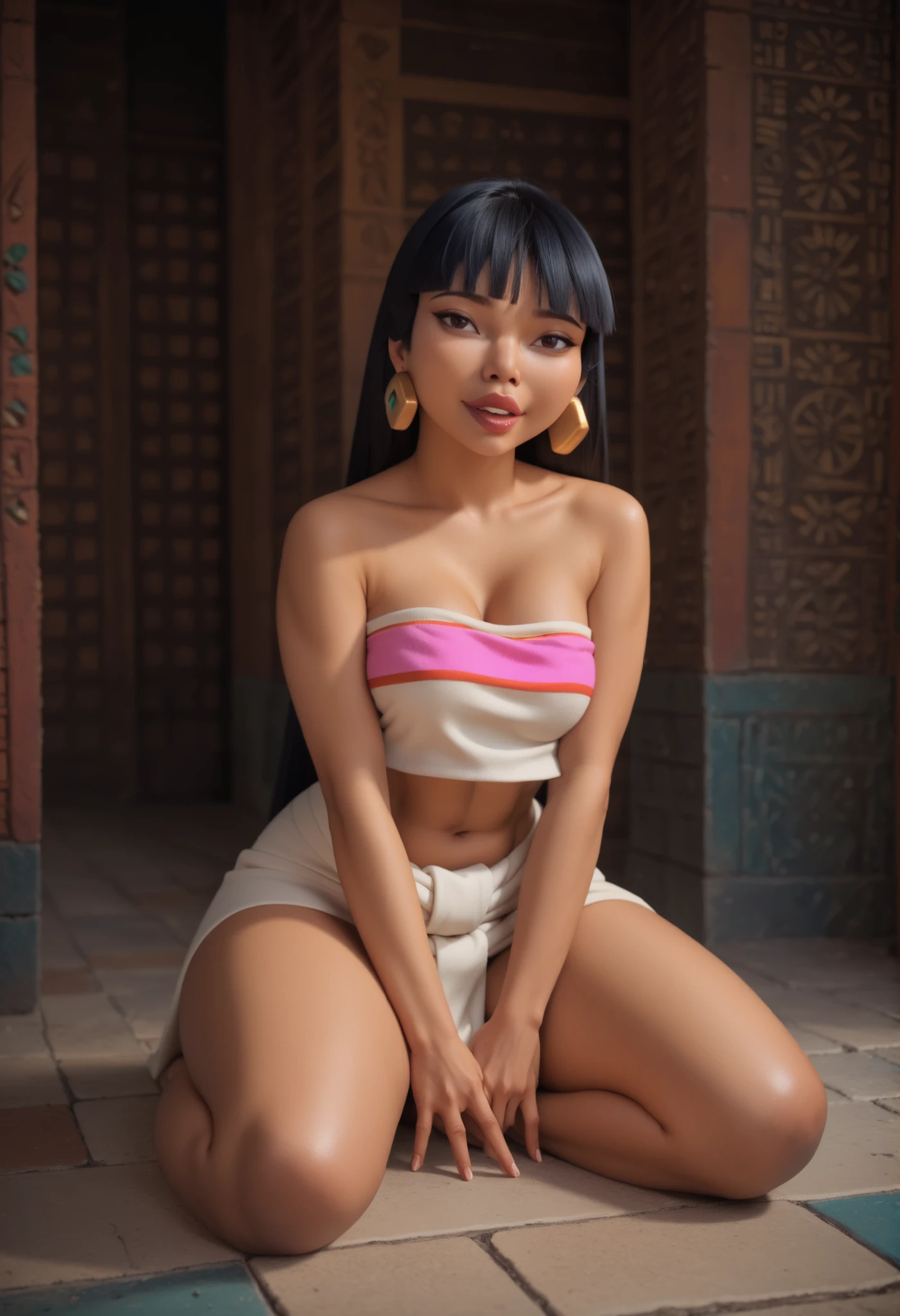   Futanari sexy athletic body big and thick thighs. Chel big penis (The Road to El Dorado) Sitting with her legs open enjoying cum on her face 