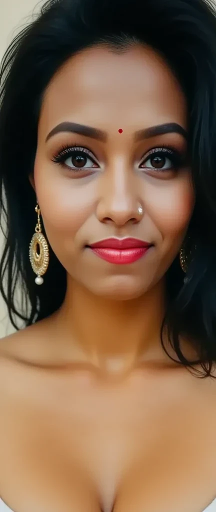 Ultra - High resolution, masterpiece, rough skin, very detailed, Photoreal, professional lighting, Depth of bounds written, sharp, gray background, (japanese mature, 42 years old), detailed and beautiful eyes, detailed double eyelids, (Big eyes:1.3),long eyelashes,, small nose, small mouth,, women sexy, detailed face, beautiful eyes, bangs, good shape small breasts, SHORT hair, red lips, ((stand in front、look at the viewer, close your mouth)), WEARING HIJAB AND PASMINA, half body photo, yellow background, close your mouth, pink lips, half body, center at portrait