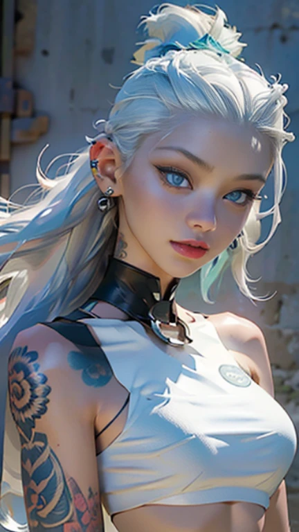 Ultra-detailed complex 3D rendering of the face, (masterpiece, top quality, octane rendering,), glamour shots full body image, very beautiful young elves, cleavage, (highly detailed skin: 1.2), (exposure: 1.1), ((blue micro bikini: 1.95)))). , 8k, (((very soft breasts)), (((conspicuous large pink areola)), beautiful Caucasian woman with white skin with full soft breasts with big buttocks, one, long braided hair, big breasts, dynamic angles, (((huge breasts: 2.4)), ultra-realistic photos, ((((((silver hair)))), futuristic urban background, facial muscles, (((((detailed and glamorous silver crown)))), In the style of Marvel Comics, ArtStation Trends, Clear Focus, Intricate Details, Very Detailed, Detailed Green Eyes, Sharp Focus, Digital Rendering, Professional, Abs, Lip Gloss, Glossy Skin, Sexy Pose, Golden Tattoo All Over Body, Silver Pattern All Over Body, Silver Lame Skin, Gold Glitter Skin, Mansuji, Buttocks, Jeweled All Over the Body, with silver scales, silver hair,
