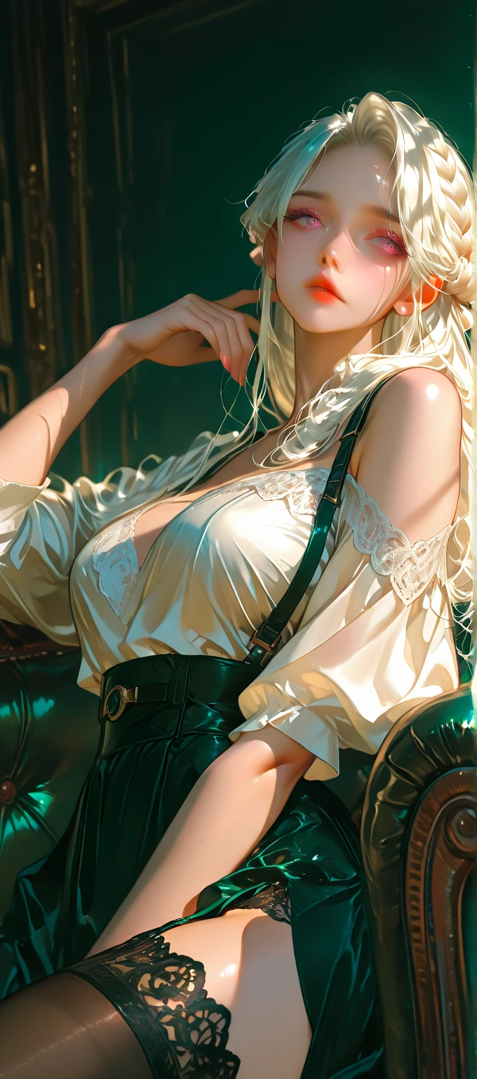 (table top: 1.3), (maximum resolution: 1.2), (Ultra HDTV: 1.2), cinematic light, 8K resolution, fine eyes and skin, detailed facial features, , (sharp focus: 1.2), (focus on face:1.2),perfect style, beautiful face, acura, anatomically correct, Highly detailed face and skin texture, fine eyes, double eyelid, thin eyebrows, glitter eyeliner: 1 natural cheeks, Glossy skin, Fair skin: 1.2, (glossy lips: 1.4),、 (embarrassed look: 1.2),Highly detailed face and skin texture, fine eyes, double eyelid, natural cheeks, , glossy lips: 1.4,exposed cleavage、collected sperm、Overflowing sperm、flowing sperm、 blush、humiliating、impatience、It was too disappointing、It was scary、glare、sexual excitement、provocation、embarrassing、please open your knees、open your legs、 white underwear、white bra、Sparkling small earrings and necklace、disheveled clothes、exposed panties、Sweat、thin underwear、stockings、 2, A neat and clean woman,1 person、 blonde、silver hair、blue eyes、green gray eyes、upturned chest, church、Stained glass,(monastic uniform:1.2)、disgusting face、shed tears、