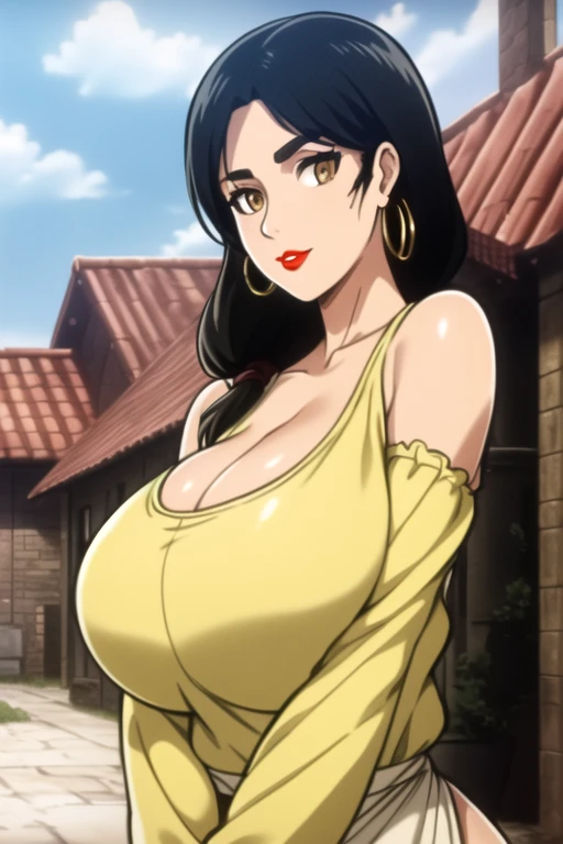 Cute girl, big sized breast, cleavage, MILF, thigh legs, clothes((frilly, bikini, yellow bumblebee)), no shirt, showing off), perfect curvy shaped body, ultra realistic squinting sexy eyes , garden outside, hair floating on air, orgasmic pleasure on her face, squinting eyes for photography , sexy eyes, black colour hair ,bright brown eyes, floating hair and scarf, red scarf, Mikasa Ackerman, ultra realistic detailed eyes, innocent eyes, looking at camera, long hair, showing pussy and nipples