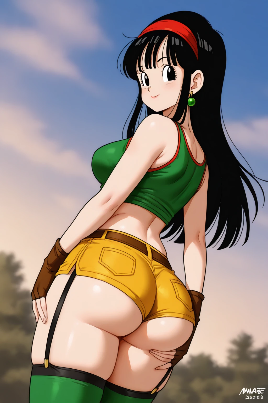 source_anime, score_9, score_8_up, score_7_up, anime screencap,
videldbz, 1girl, solo, looking at viewer, long hair, blue eyes, black hair, ponytails, (((masturbation))), (((crouching))), thick thighs, white shirt, outside, fields, fingerless gloves, (((pussy))), ashamed, blushing
