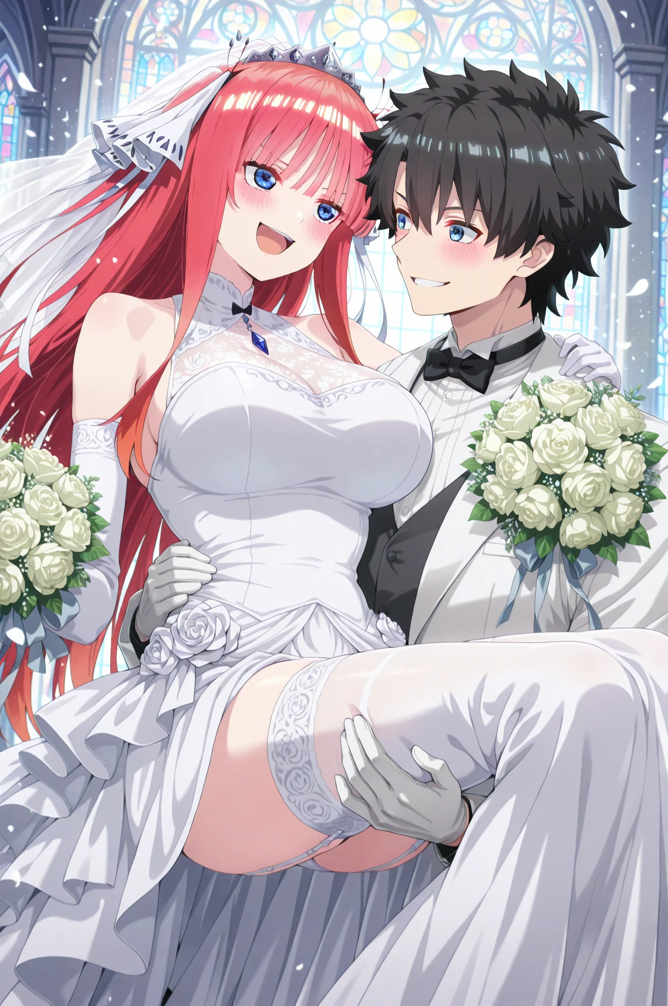 2girls , Yukinoshita Yukino, Yuigahama Yui, Yukino in tuxedo, Yukinoshita holds her wife Yuigahama Yui in wedding Dress